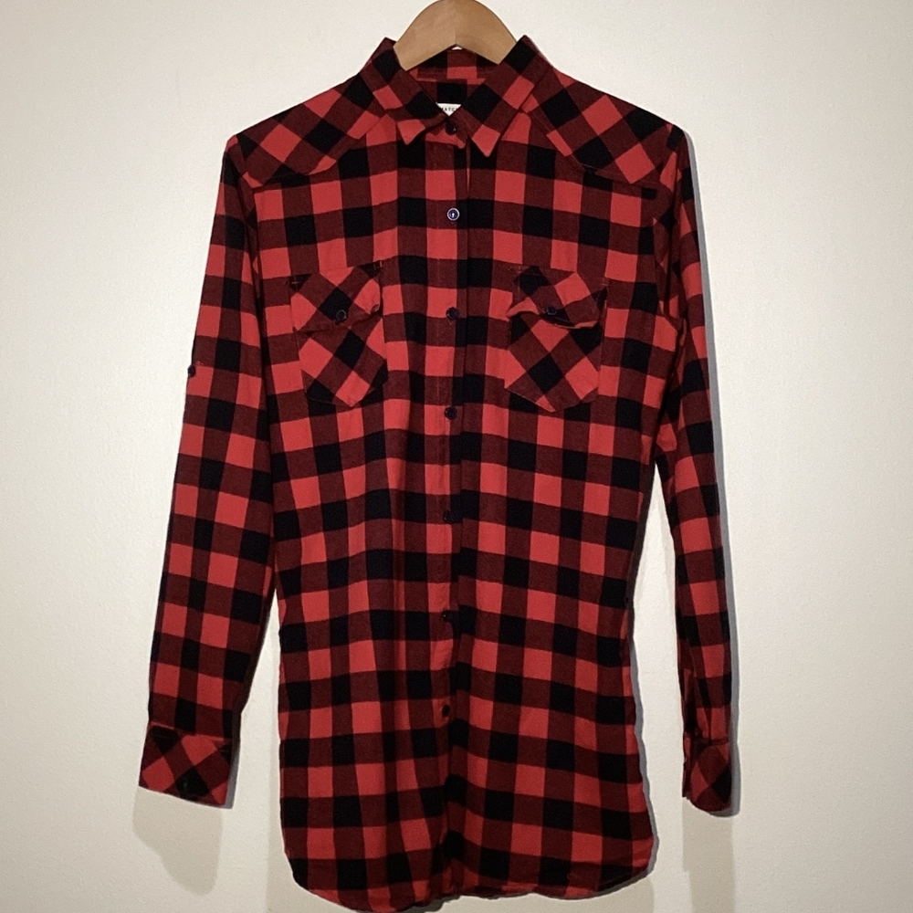 Matchstick Women's Black & Red Buffalo Plaid Button Down Shirt Dress